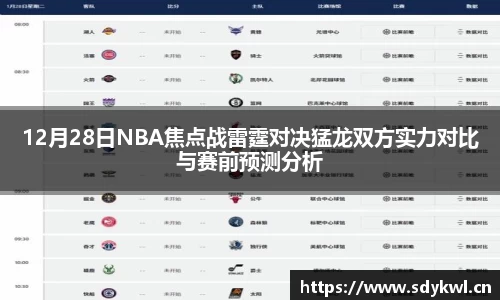 12月28日NBA焦点战雷霆对决猛龙双方实力对比与赛前预测分析